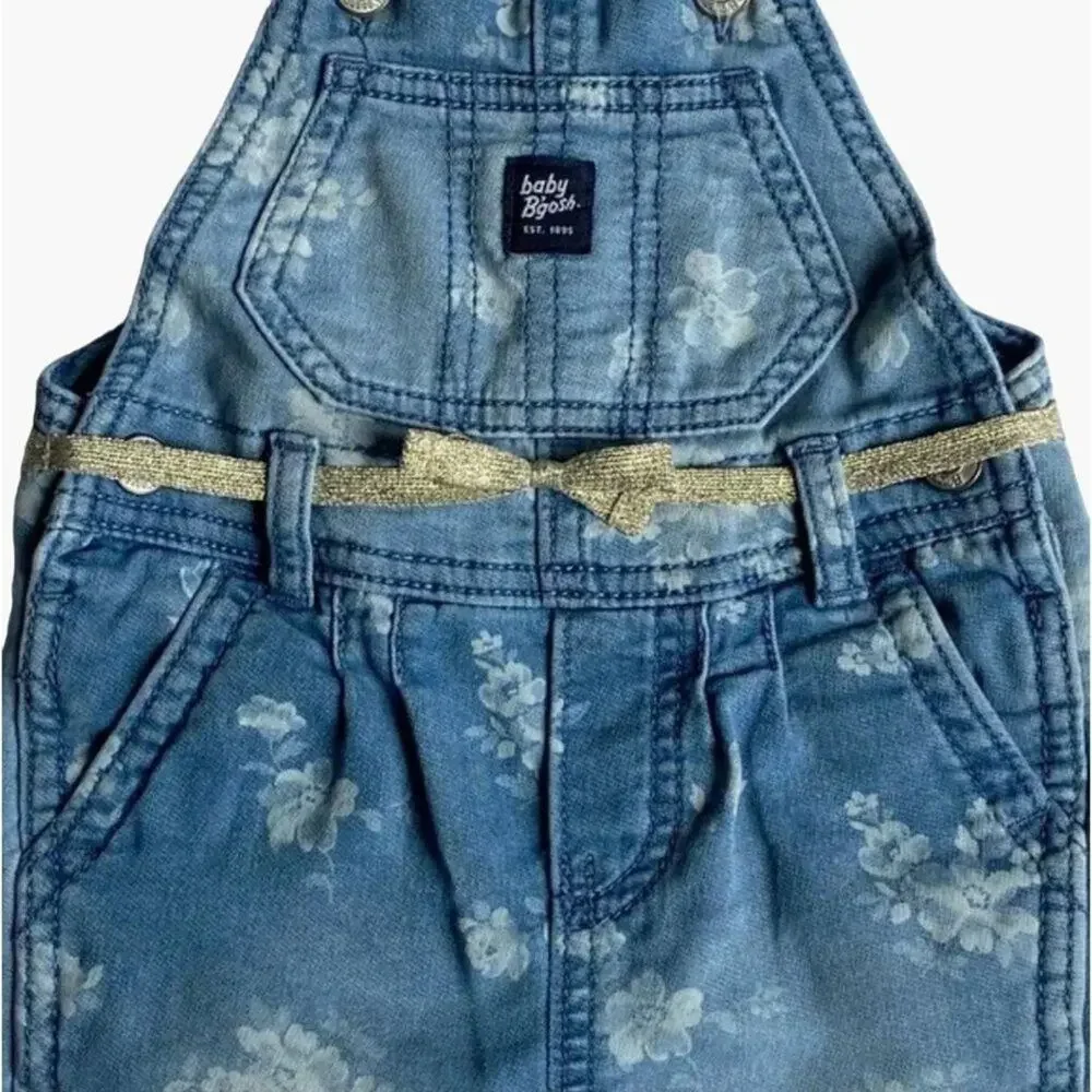OshKosh B'Gosh Overalls Infant Girls Size 6 Months denim jeans Pants Gold Belt F